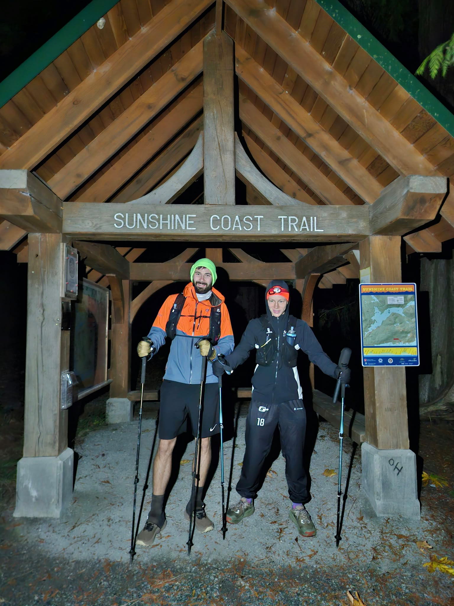Darve Wilkinson and Streetfront Teacher Andrew Ardell during their 100 Mile Run on the Sunshine Coast Trail